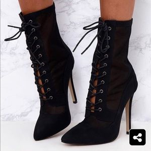 Black Mesh Lace Up (heeled) boots